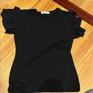 Eclata Black Ruffle Sleeve Keyhole Knit Top